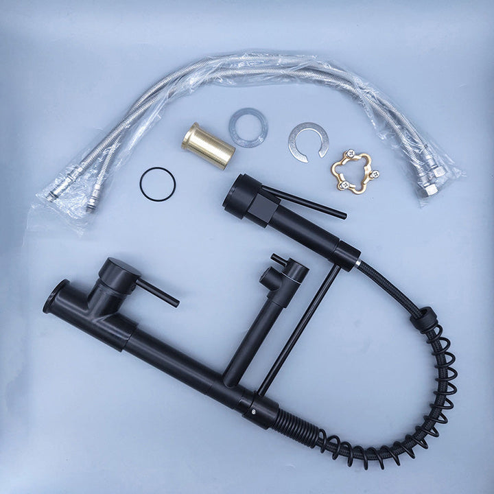 BowLift | Glam Basin Faucet Brass Lever Handles Spring Neck Three-Function Bathroom Sink Tap