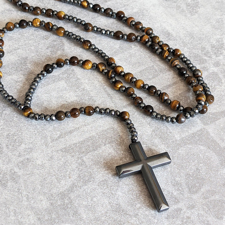 BowLift | Orion Spiritual Necklace with Tiger Eye & Lapis Lazuli – Men's Rosary