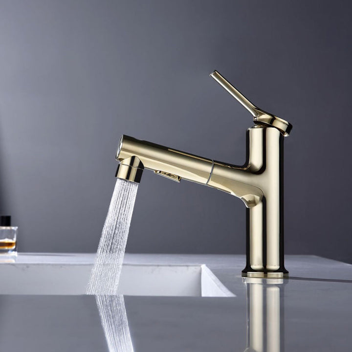 BowLift | Modern Sink Faucet Copper Single Handle Low Arc Pull-Out Sink Faucet