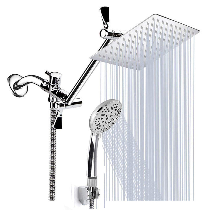 BowLift | Modern Style Dual Shower Head 9-Spray Silver Wall Mount Shower Head