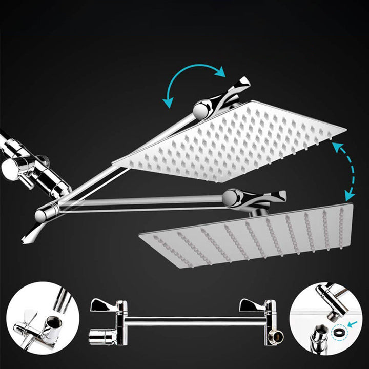 BowLift | Modern Style Dual Shower Head 9-Spray Silver Wall Mount Shower Head