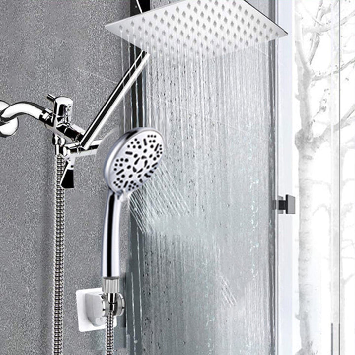 BowLift | Modern Style Dual Shower Head 9-Spray Silver Wall Mount Shower Head