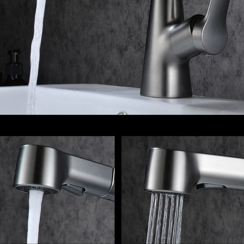 BowLift | Modern Sink Faucet Copper Single Handle Low Arc Pull-Out Sink Faucet