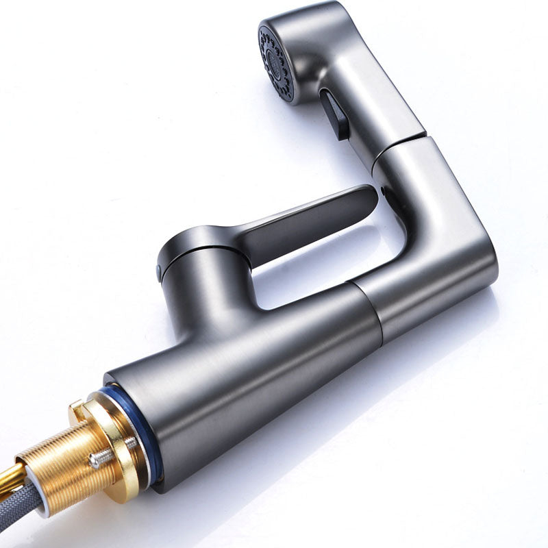 BowLift | Modern Sink Faucet Copper Single Handle Low Arc Pull-Out Sink Faucet