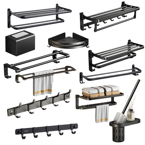 BowLift | Contemporary bathroom accessory set with black finish and bath shelf/towel bar