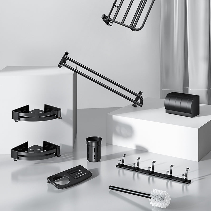 BowLift | Classic Bathroom Accessories Set in Aluminum Black Finish Bathrobe Hook/ Towel Bar