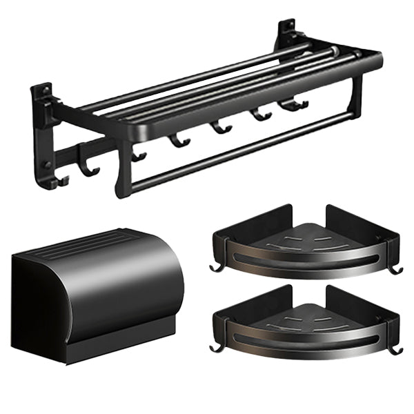 BowLift | Classic Bathroom Accessories Set in Aluminum Black Finish Bathrobe Hook/ Towel Bar