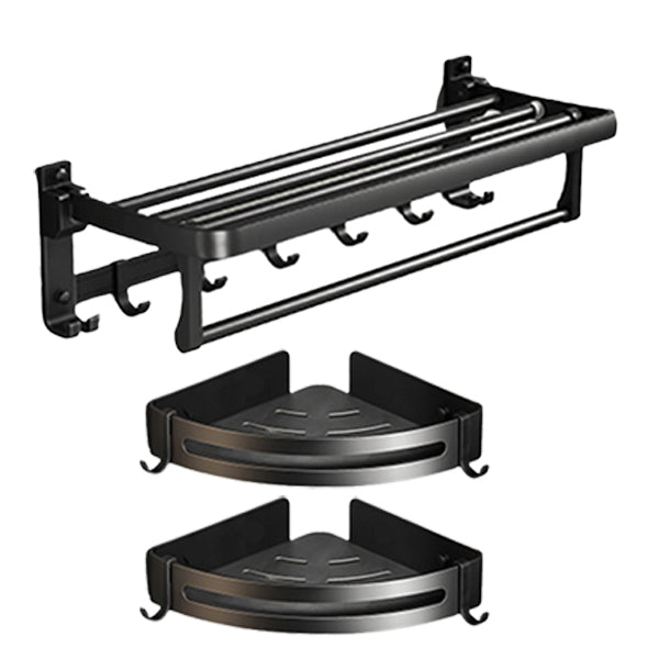 BowLift | Classic Bathroom Accessories Set in Aluminum Black Finish Bathrobe Hook/ Towel Bar
