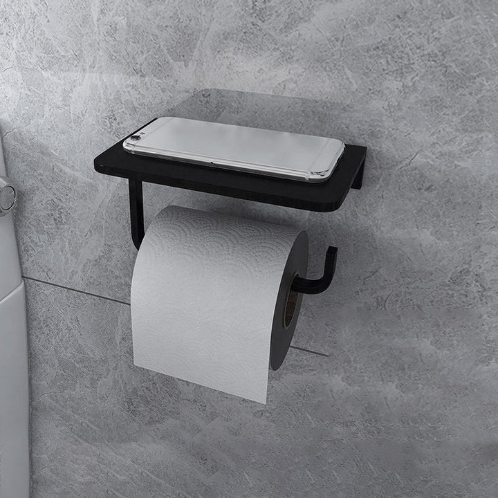 BowLift | Black 6-piece Bathroom Accessory Set Modern Shower Curtain Rod / Bathrobe Hooks and Towel Bar