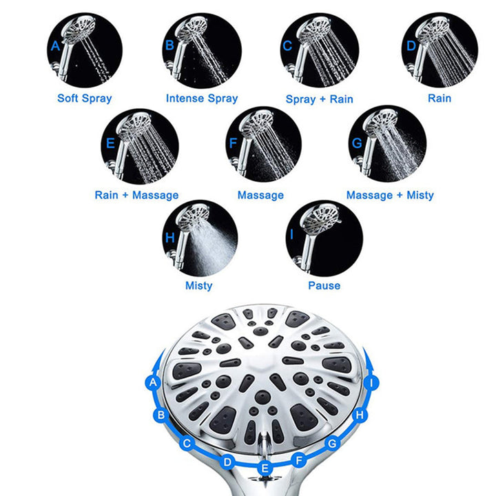 BowLift | Modern shower head for bathroom 9-nozzle round wall-mounted shower head