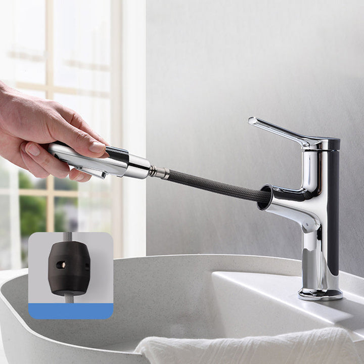 BowLift | Round contemporary bathroom faucet with lever handle and single hole installation