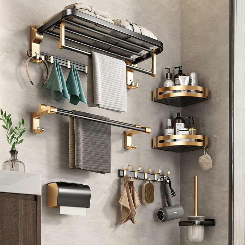 BowLift | Modernism Bathroom Accessories Hardware Set Black & Gold Bathroom Shelf/Towel Bar