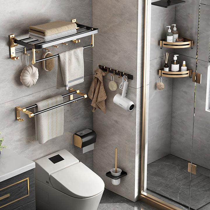 BowLift | Modernism Bathroom Accessories Hardware Set Black & Gold Bathroom Shelf/Towel Bar