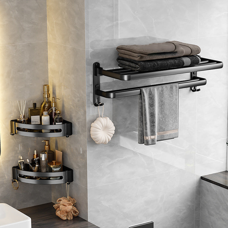 BowLift | Black Aluminum Bathroom Accessory Set Modern Bathroom Shelf / Towel Bar & Paper Holder