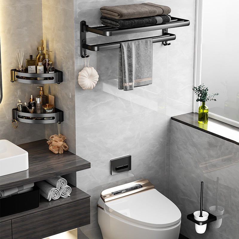 BowLift | Black Aluminum Bathroom Accessory Set Modern Bathroom Shelf / Towel Bar & Paper Holder