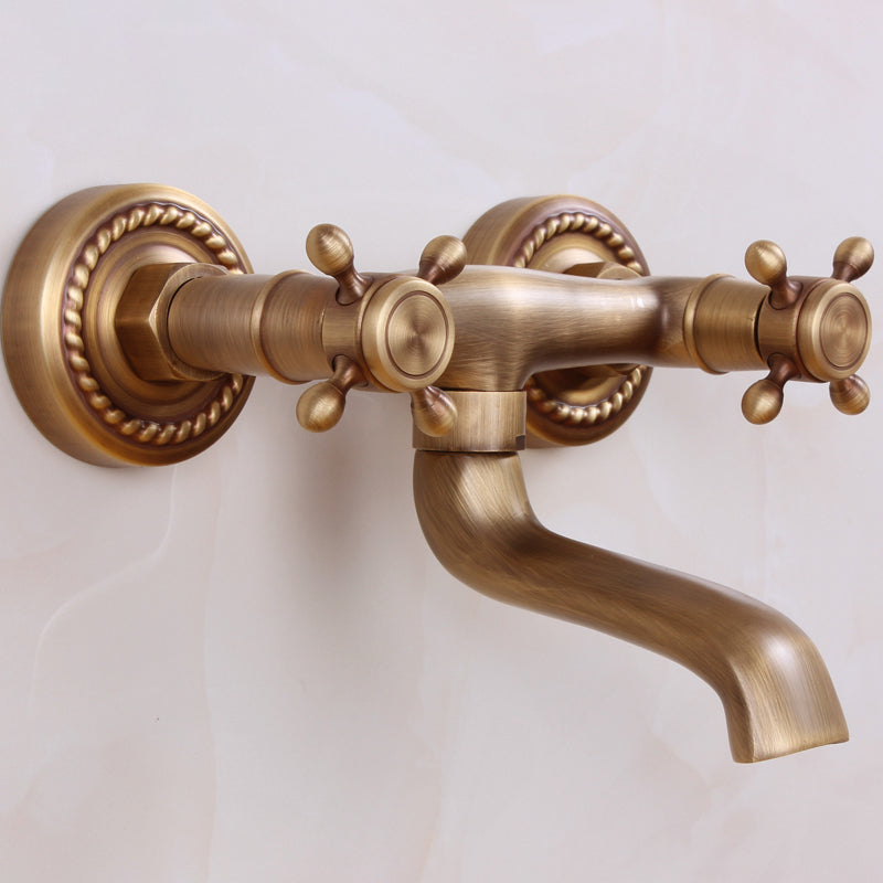 BowLift | Traditional Wall-Mounted Metal Bathtub Filler Double Handles Waterfall Bathtub Faucet Trim