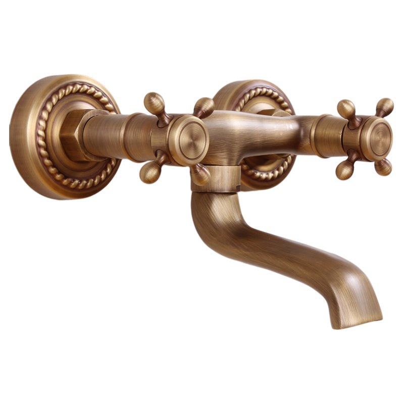 BowLift | Traditional Wall-Mounted Metal Bathtub Filler Double Handles Waterfall Bathtub Faucet Trim