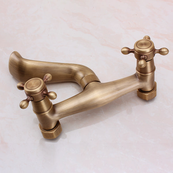 BowLift | Traditional Wall-Mounted Metal Bathtub Filler Double Handles Waterfall Bathtub Faucet Trim