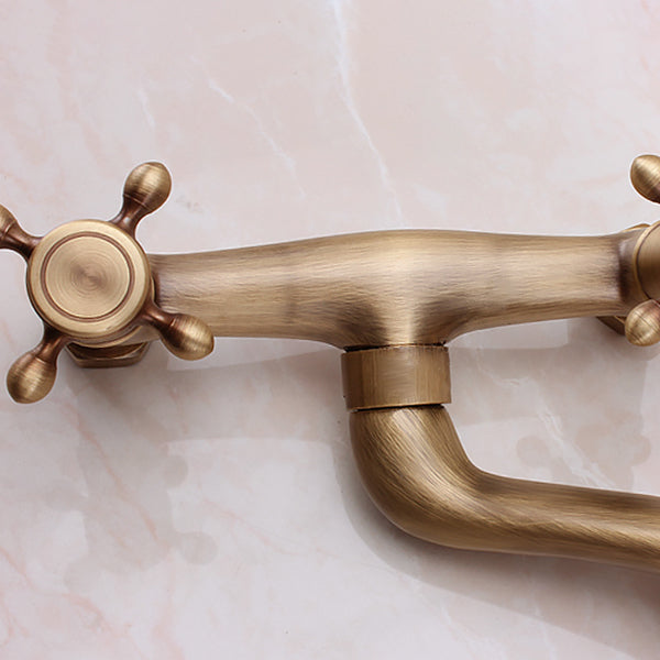 BowLift | Traditional Wall-Mounted Metal Bathtub Filler Double Handles Waterfall Bathtub Faucet Trim