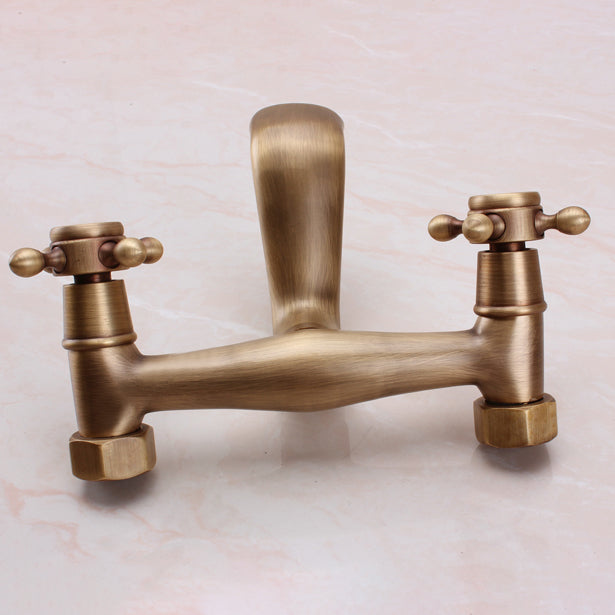 BowLift | Traditional Wall-Mounted Metal Bathtub Filler Double Handles Waterfall Bathtub Faucet Trim