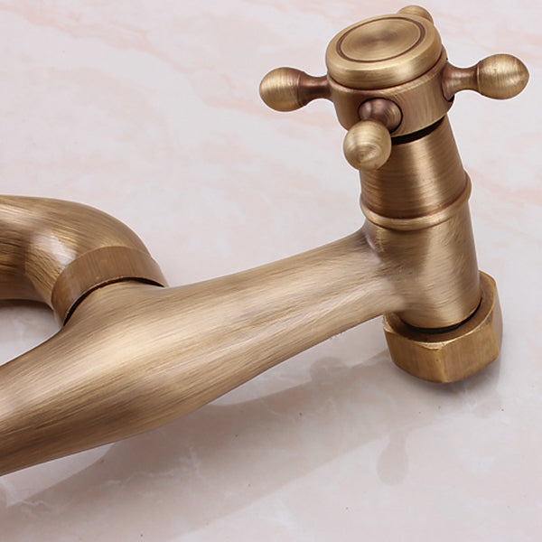 BowLift | Traditional Wall-Mounted Metal Bathtub Filler Double Handles Waterfall Bathtub Faucet Trim