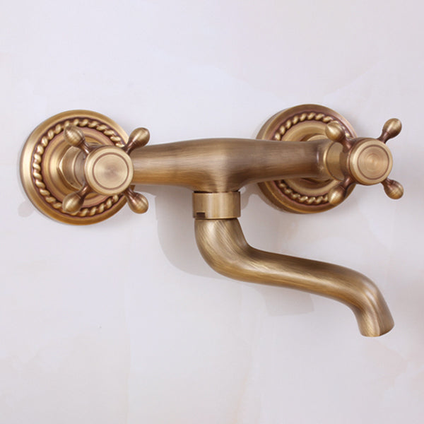 BowLift | Traditional Wall-Mounted Metal Bathtub Filler Double Handles Waterfall Bathtub Faucet Trim