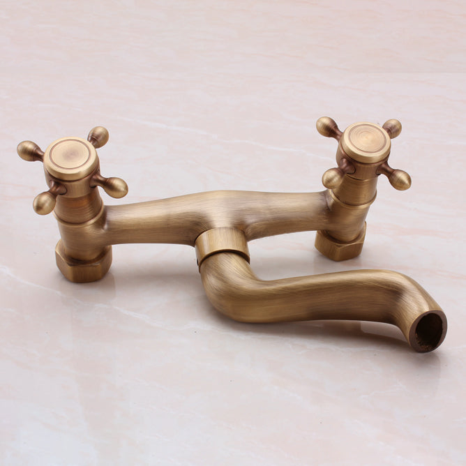 BowLift | Traditional Wall-Mounted Metal Bathtub Filler Double Handles Waterfall Bathtub Faucet Trim