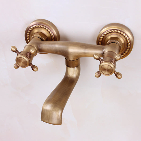 BowLift | Traditional Wall-Mounted Metal Bathtub Filler Double Handles Waterfall Bathtub Faucet Trim