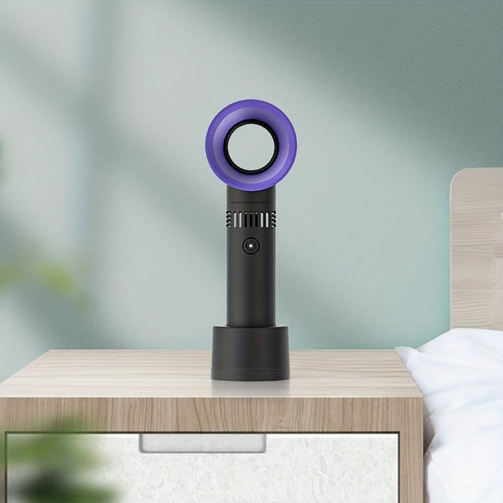 1pc USB Rechargeable Bladeless Handheld Fan - Portable Mini Desk Fan with 3 Speeds for Travel, Camping, Office, and Room Use | Bowlift