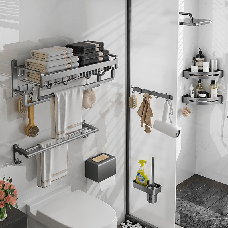 BowLift | Modern Metal Bath Accessory Set Polished Silver Bath Shelf/Paper Holder/Towel Hook