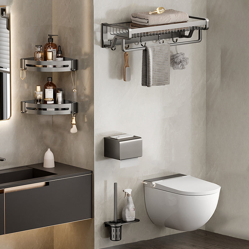 BowLift | Aluminum modern bathroom accessories set polished gray bathroom shelf/paper holder/robe hook