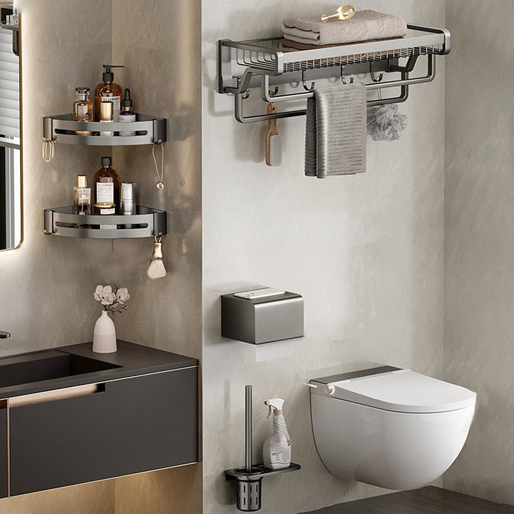 BowLift | Aluminum modern bathroom accessories set polished gray bathroom shelf/paper holder/robe hook