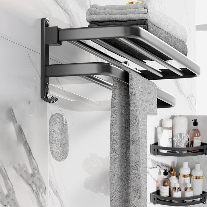 BowLift | Modern Aluminum Bathroom Accessory Set Matte Black Bathroom Shelf/Towel Holder/Paper Holder