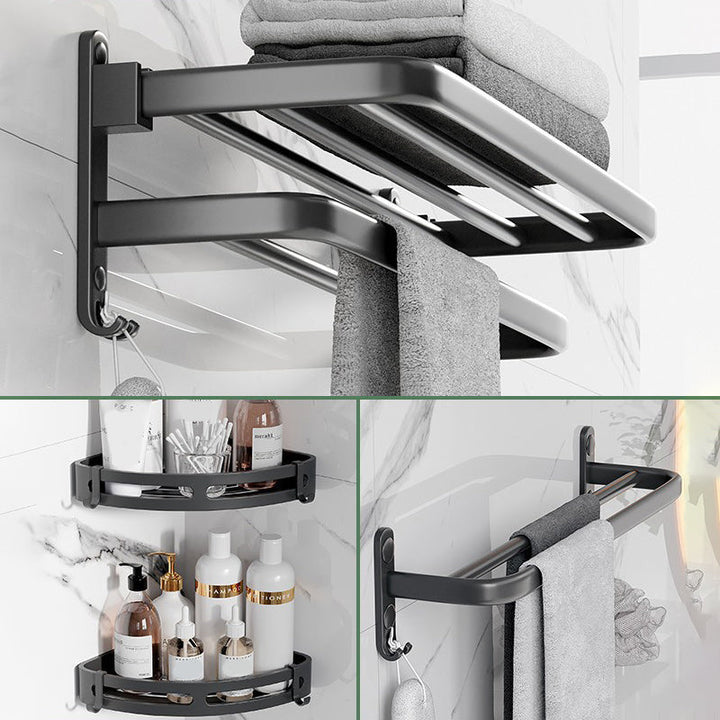 BowLift | Modern Aluminum Bathroom Accessory Set Matte Black Bathroom Shelf/Towel Holder/Paper Holder