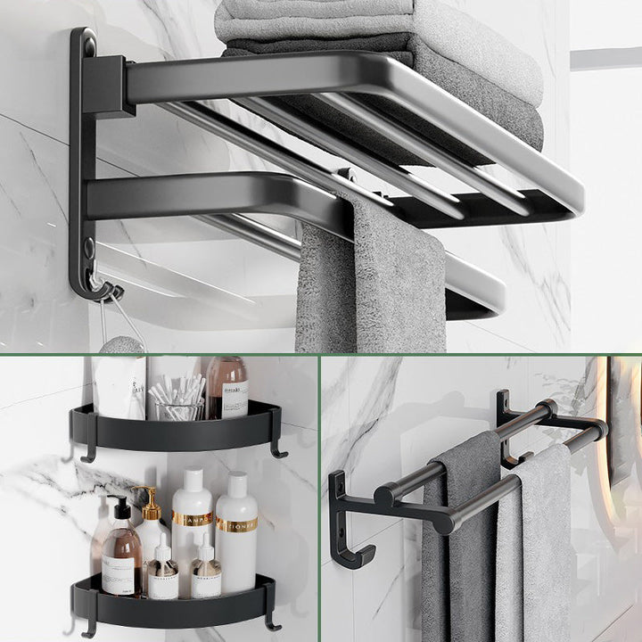 BowLift | Modern Aluminum Bathroom Accessory Set Matte Black Bathroom Shelf/Towel Holder/Paper Holder