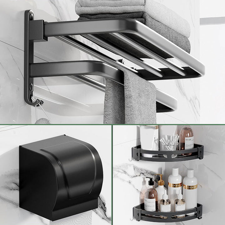 BowLift | Modern Aluminum Bathroom Accessory Set Matte Black Bathroom Shelf/Towel Holder/Paper Holder