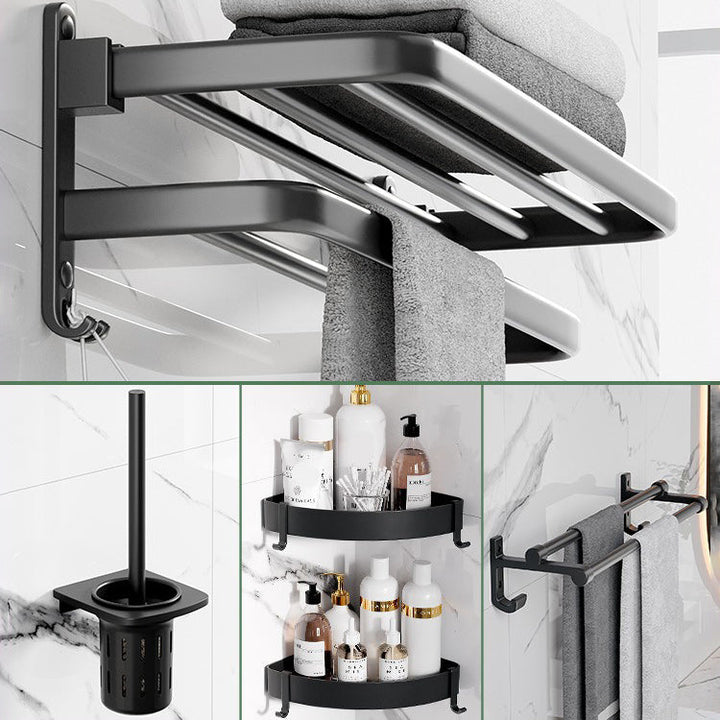 BowLift | Modern Aluminum Bathroom Accessory Set Matte Black Bathroom Shelf/Towel Holder/Paper Holder