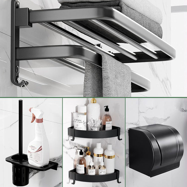 BowLift | Modern Aluminum Bathroom Accessory Set Matte Black Bathroom Shelf/Towel Holder/Paper Holder