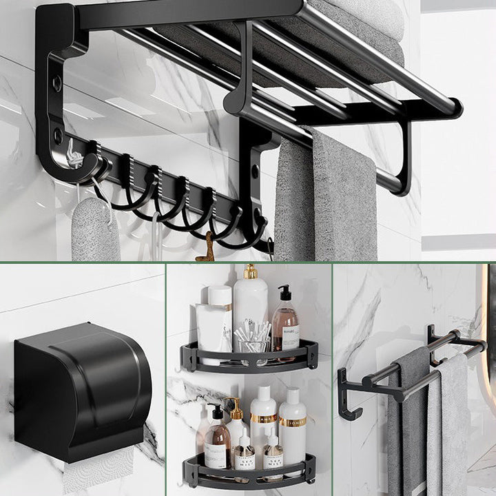 BowLift | Modern Aluminum Bathroom Accessory Set Matte Black Bathroom Shelf/Towel Holder/Paper Holder