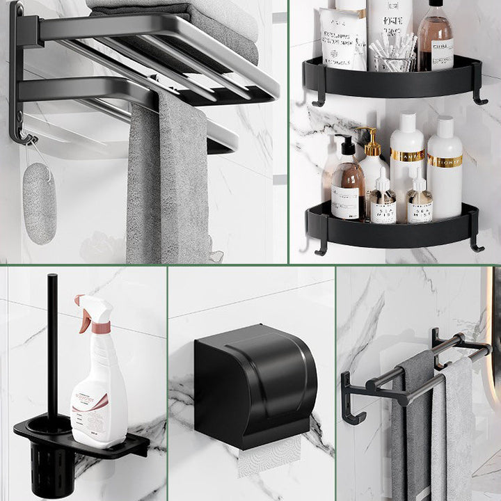 BowLift | Modern Aluminum Bathroom Accessory Set Matte Black Bathroom Shelf/Towel Holder/Paper Holder