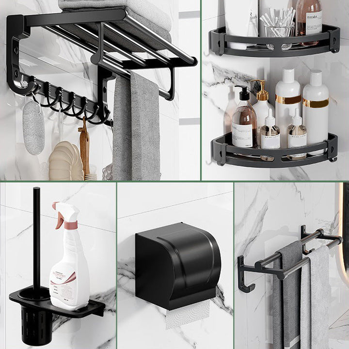 BowLift | Modern Aluminum Bathroom Accessory Set Matte Black Bathroom Shelf/Towel Holder/Paper Holder
