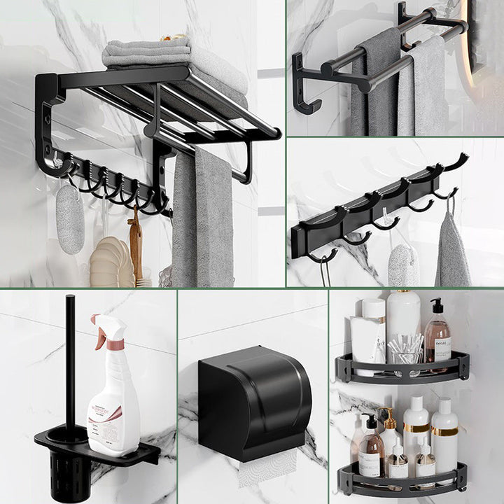 BowLift | Modern Aluminum Bathroom Accessory Set Matte Black Bathroom Shelf/Towel Holder/Paper Holder