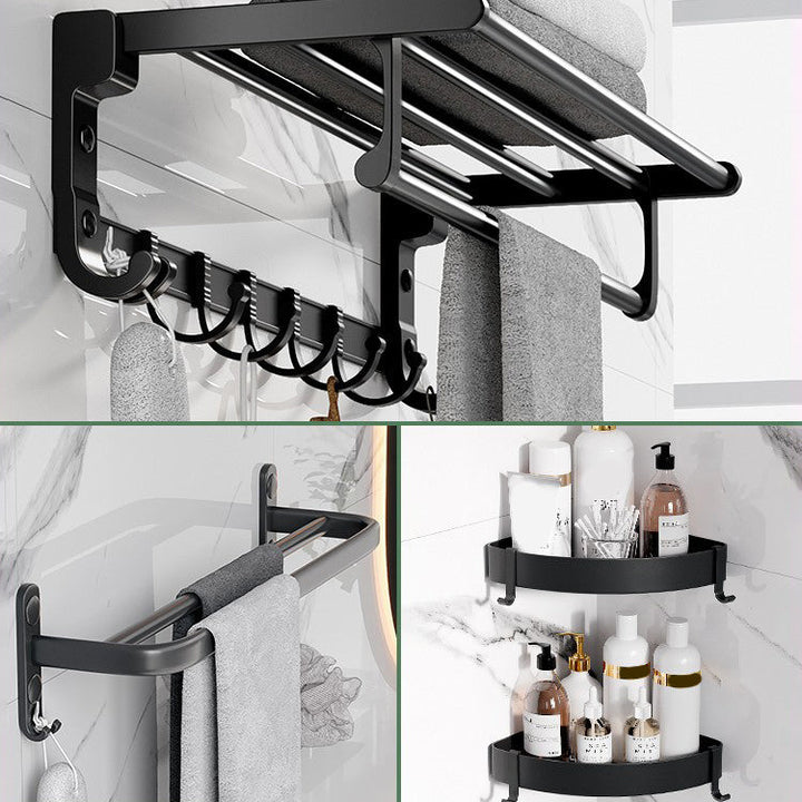 BowLift | Modern Aluminum Bathroom Accessory Set Matte Black Bathroom Shelf/Towel Holder/Paper Holder