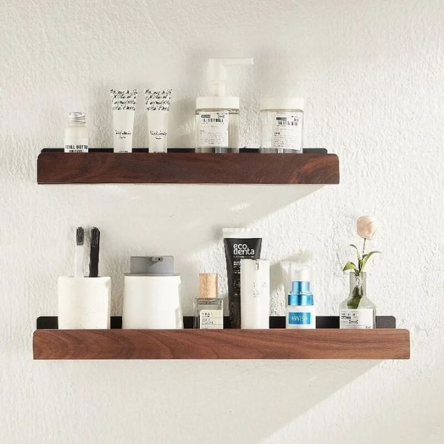 BowLift | Solid Wood Bathroom Shelf – No-Drill Wall Mounted Bathroom Organiser