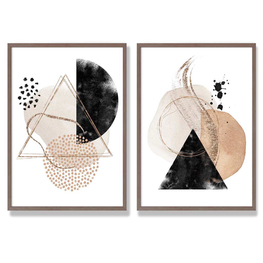 Beige and black abstract shapes framed set of 2 art prints | Bowlift