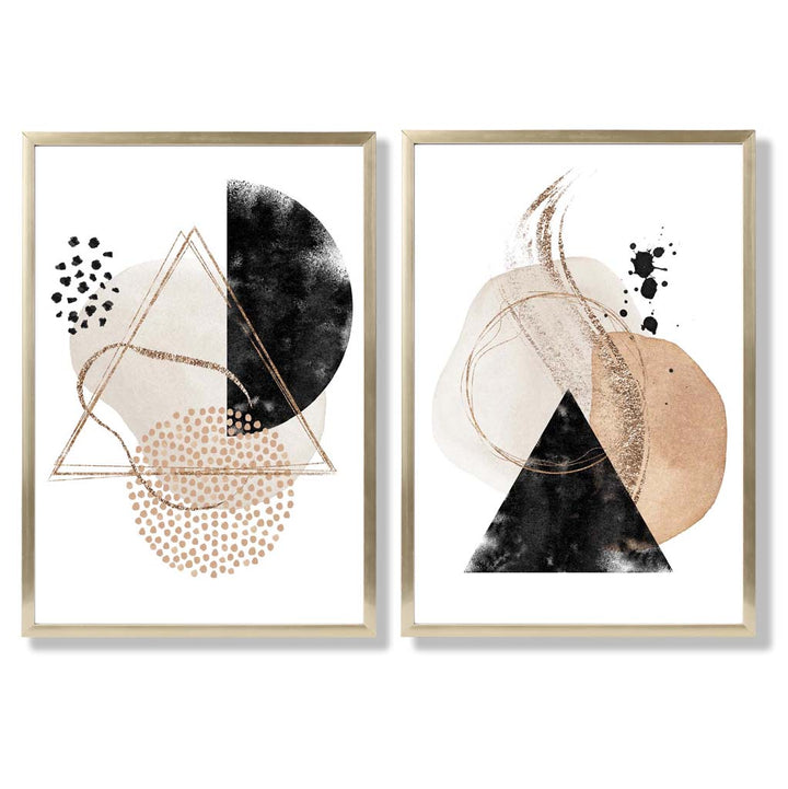 Beige and black abstract shapes framed set of 2 art prints | Bowlift