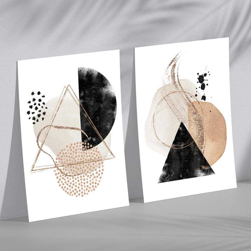 Beige and Black Abstract Shapes Set of 2 Art Prints | Bowlift
