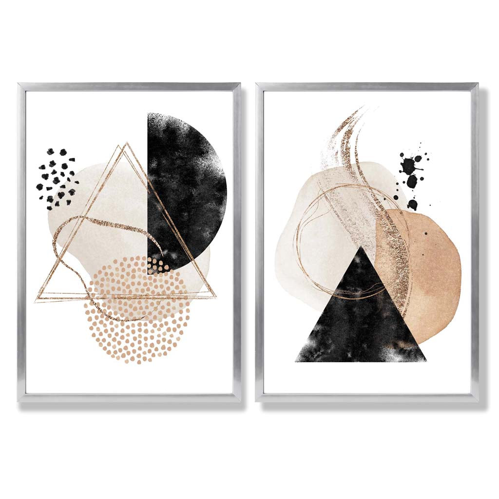 Beige and black abstract shapes framed set of 2 art prints | Bowlift