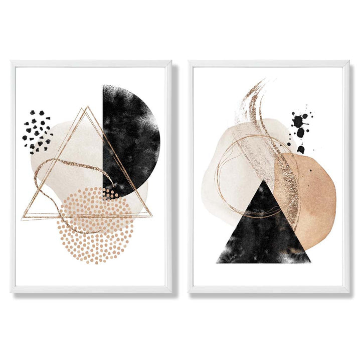 Beige and black abstract shapes framed set of 2 art prints | Bowlift