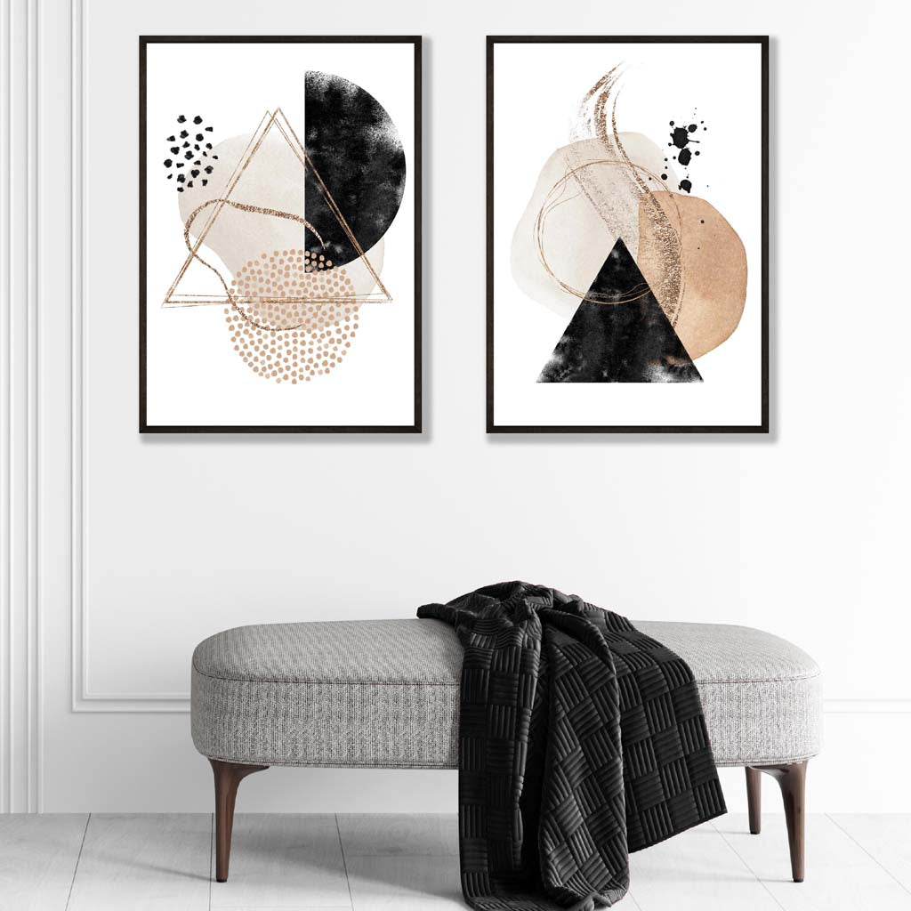 Beige and Black Abstract Shapes Set of 2 Art Prints | Bowlift